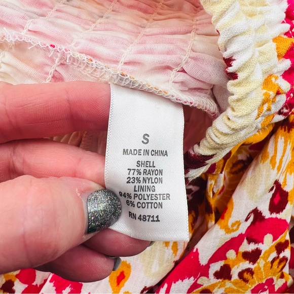 Ophelia Roe Skirt BOHO Womans Size Small Pink and Orange Smocked A-Line Maxi - Picture 5 of 9